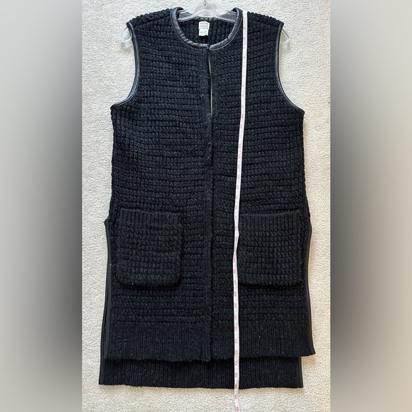 Club Monaco x M. Patmos 100% Merino Wool‎ Black Long Vest Leather Trim Pockets - Picture 11 of 13
